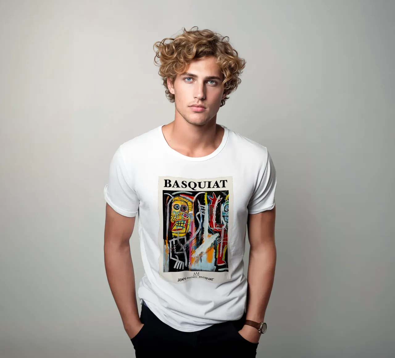 Basquiat "Teste di polvere" Ritratto neo-espressionista di energia grezza t-shirt da NorwesClub