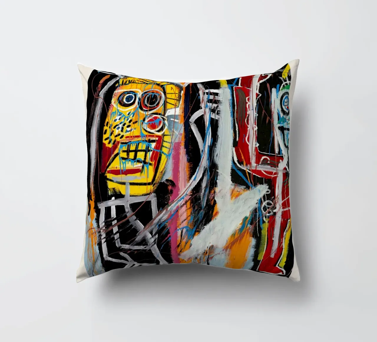 Basquiat "Teste di polvere" Ritratto neo-espressionista di energia grezza cuscino da NorwesClub