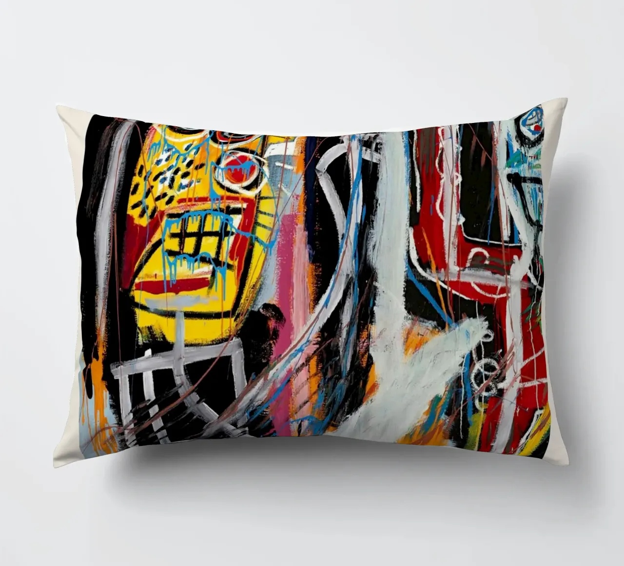 Basquiat "Teste di polvere" Ritratto neo-espressionista di energia grezza cuscino da NorwesClub