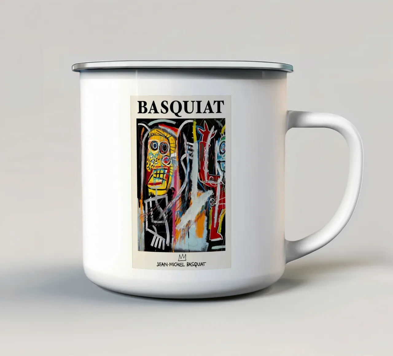 Basquiat "Teste di polvere" Ritratto neo-espressionista di energia grezza tazza in smalto da NorwesClub