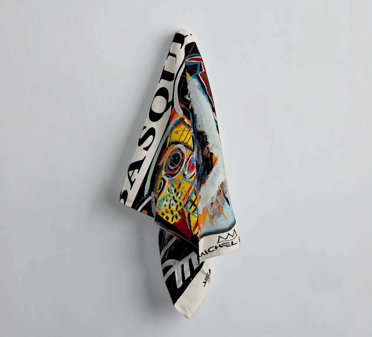 Basquiat "Teste di polvere" Ritratto neo-espressionista di energia grezza asciugamano da bagno da NorwesClub
