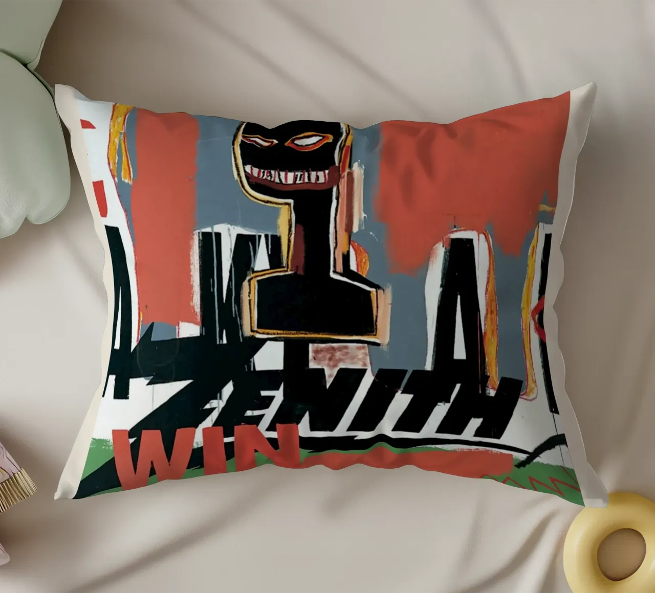 Basquiat "Zenith (Vincere 1000 dollari)" Icona neo-espressionista in grassetto cuscino da NorwesClub