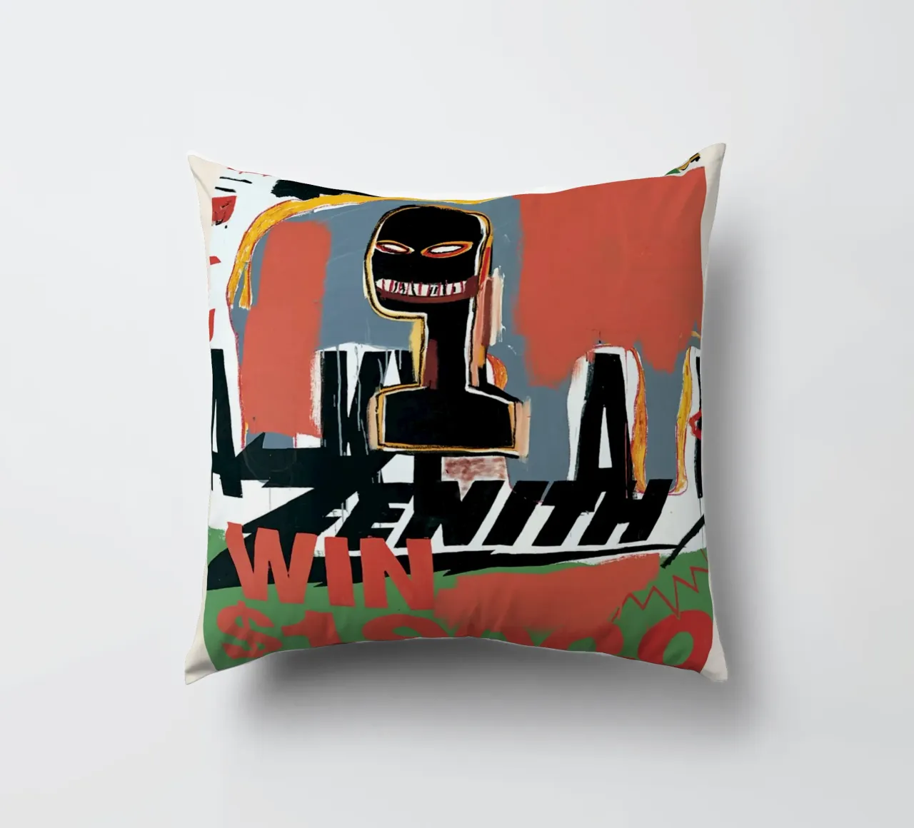 Basquiat "Zenith (Vincere 1000 dollari)" Icona neo-espressionista in grassetto cuscino da NorwesClub