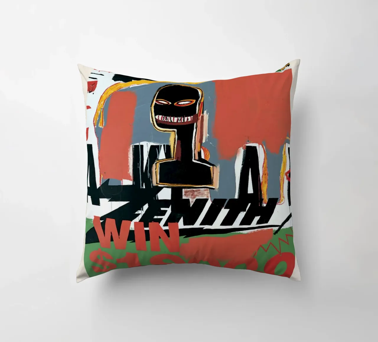 Basquiat "Zenith (Vincere 1000 dollari)" Icona neo-espressionista in grassetto cuscino da NorwesClub
