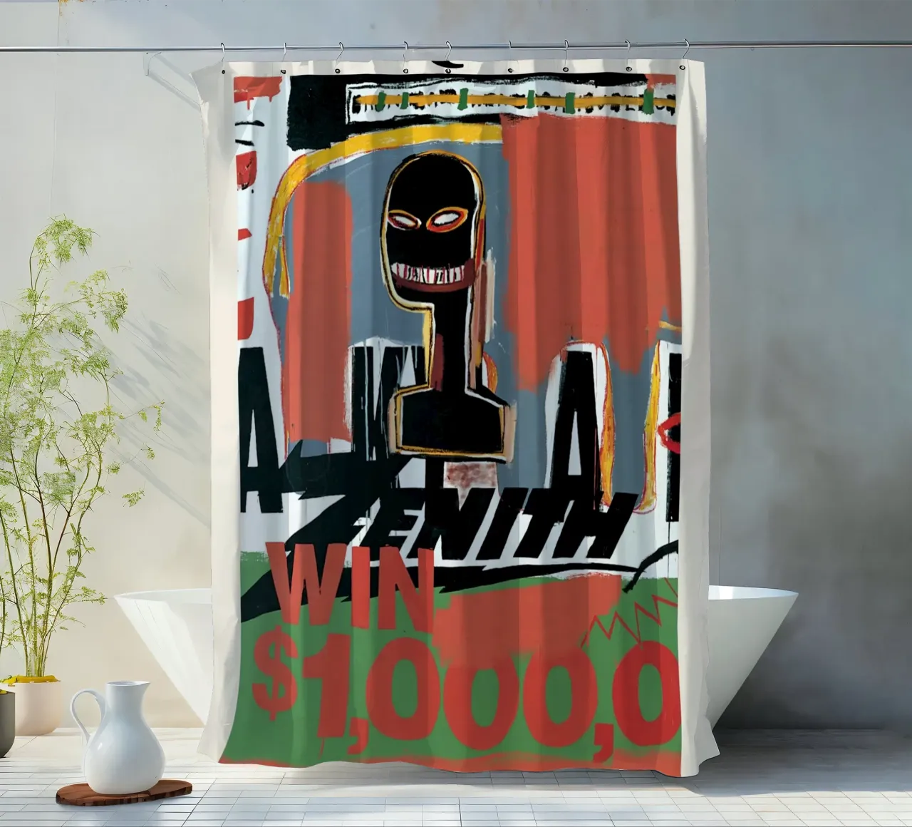 Basquiat "Zenith (Vincere 1000 dollari)" Icona neo-espressionista in grassetto tenda da doccia da NorwesClub