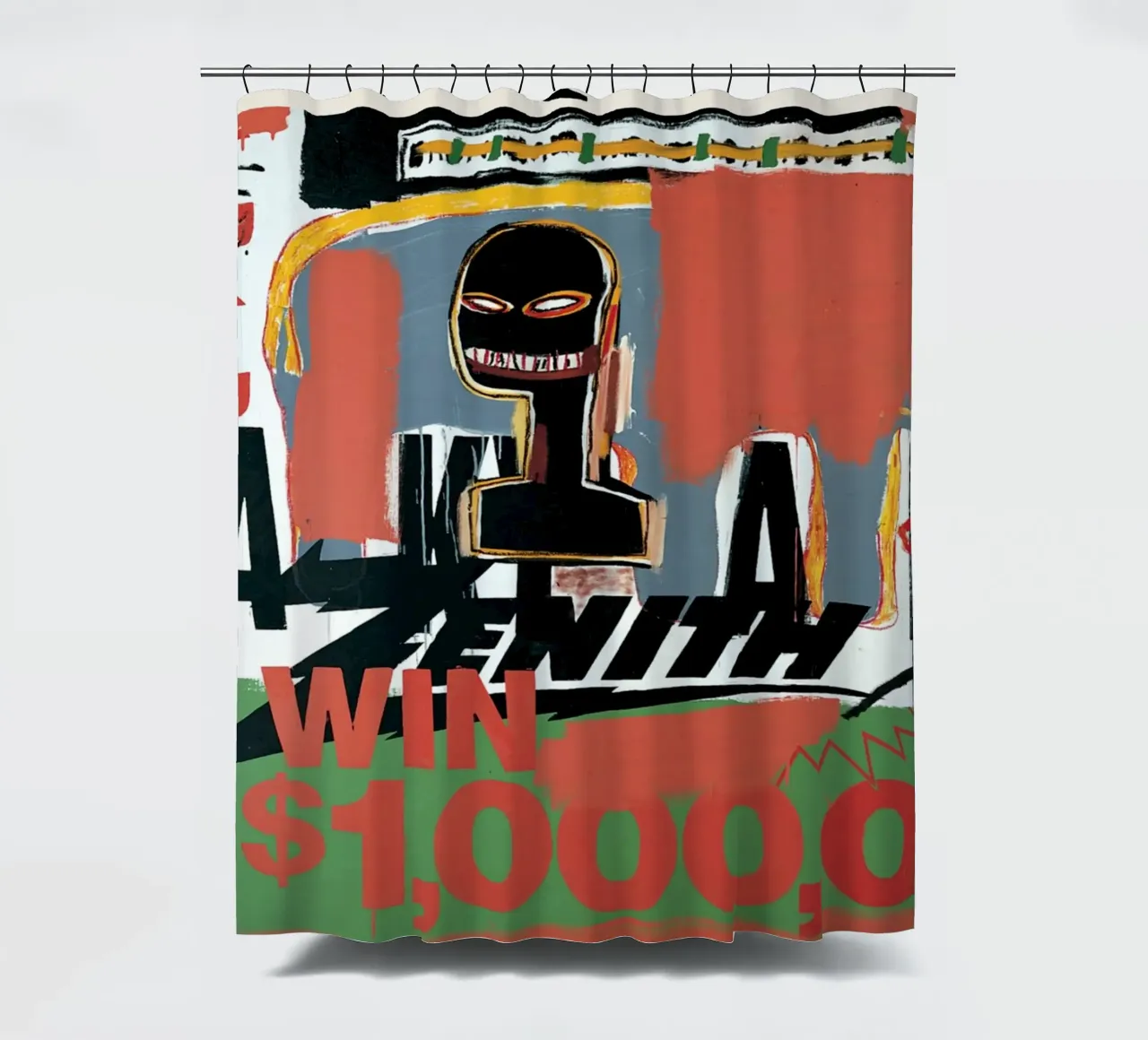 Basquiat "Zenith (Vincere 1000 dollari)" Icona neo-espressionista in grassetto tenda da doccia da NorwesClub