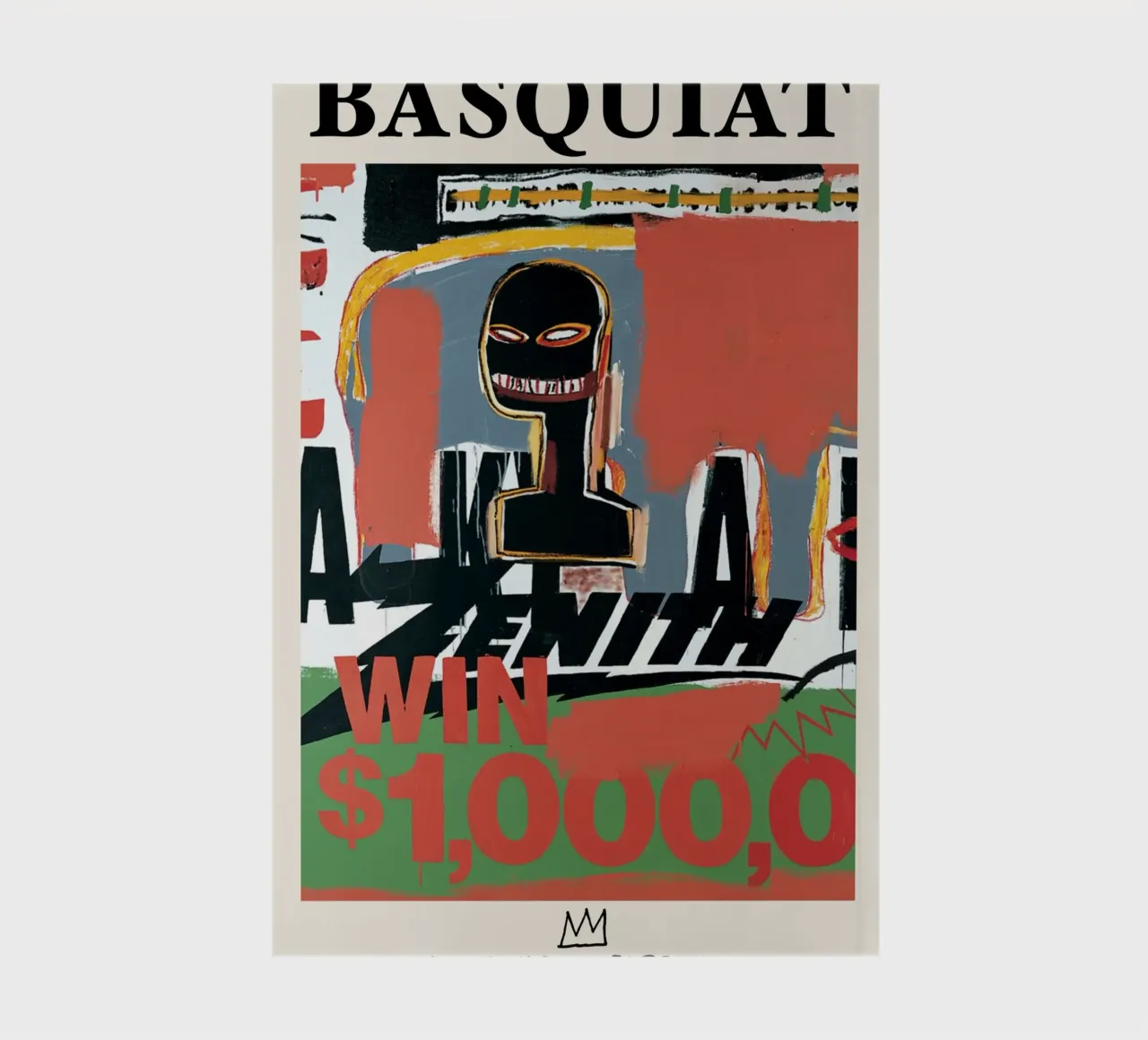 Basquiat "Zénith (Gagnez 1000$)" Icône néo-expressionniste en gras carnet de notes de NorwesClub