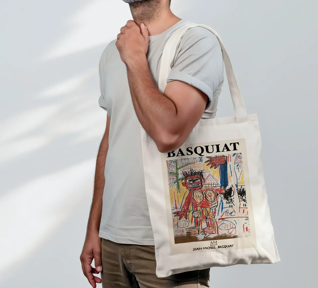 Basquiat "Figura rossa" Icona di potenza cruda neo-espressionista borsa in juta da NorwesClub
