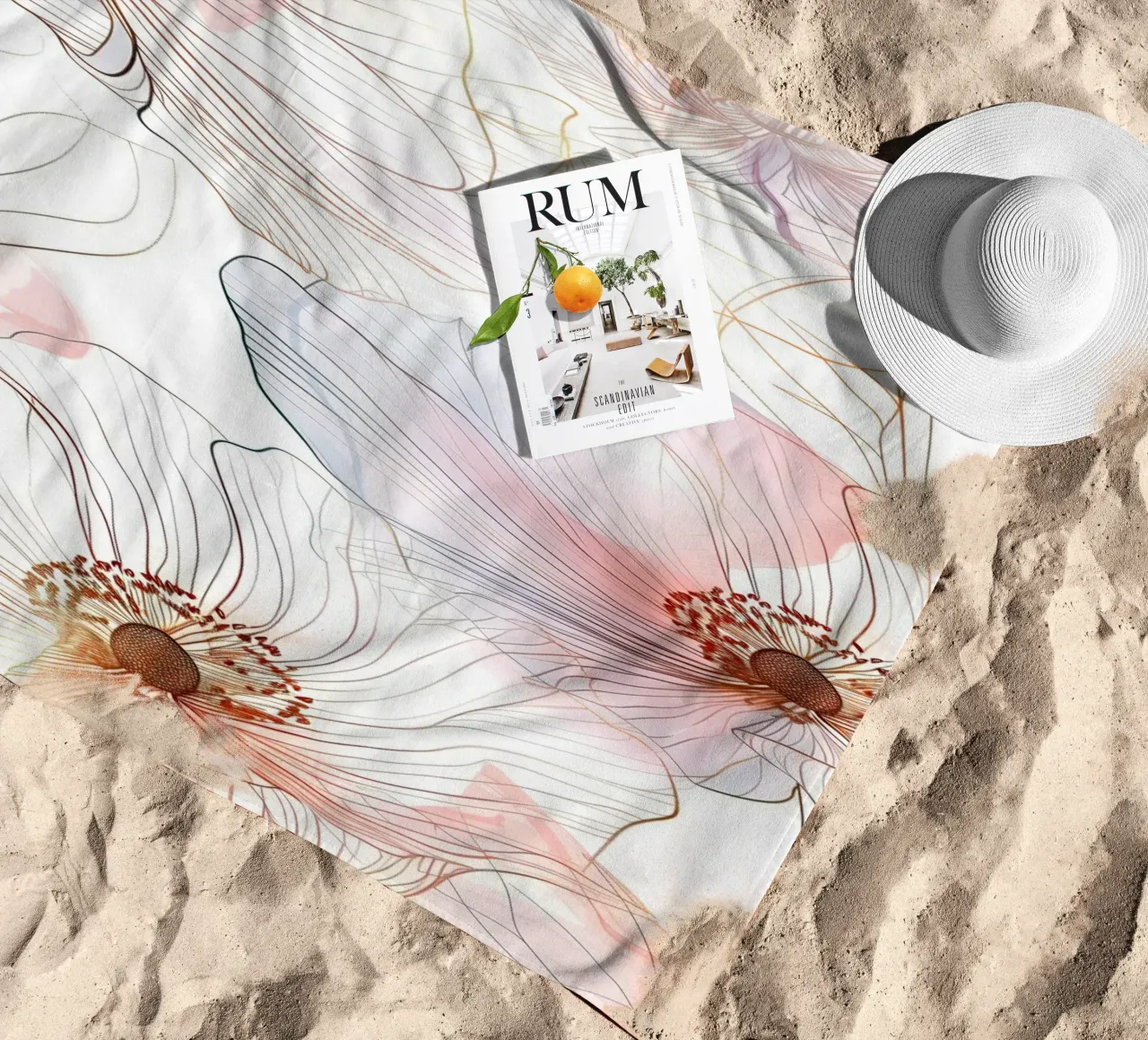 Bloemenpatroon strandhanddoek van Justyna Jaszke JBJart