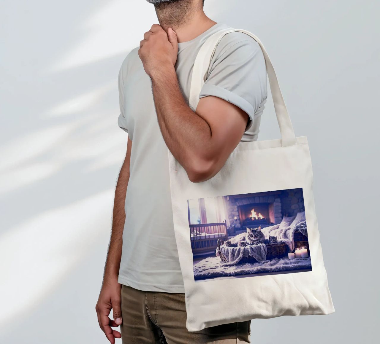CHATTE ET TROIS CHATONS. Mauve borsa in juta da Thierry vobmann photography