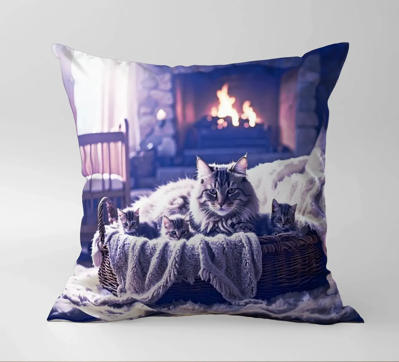 CHATTE ET TROIS CHATONS. Mauve cuscino da Thierry vobmann photography