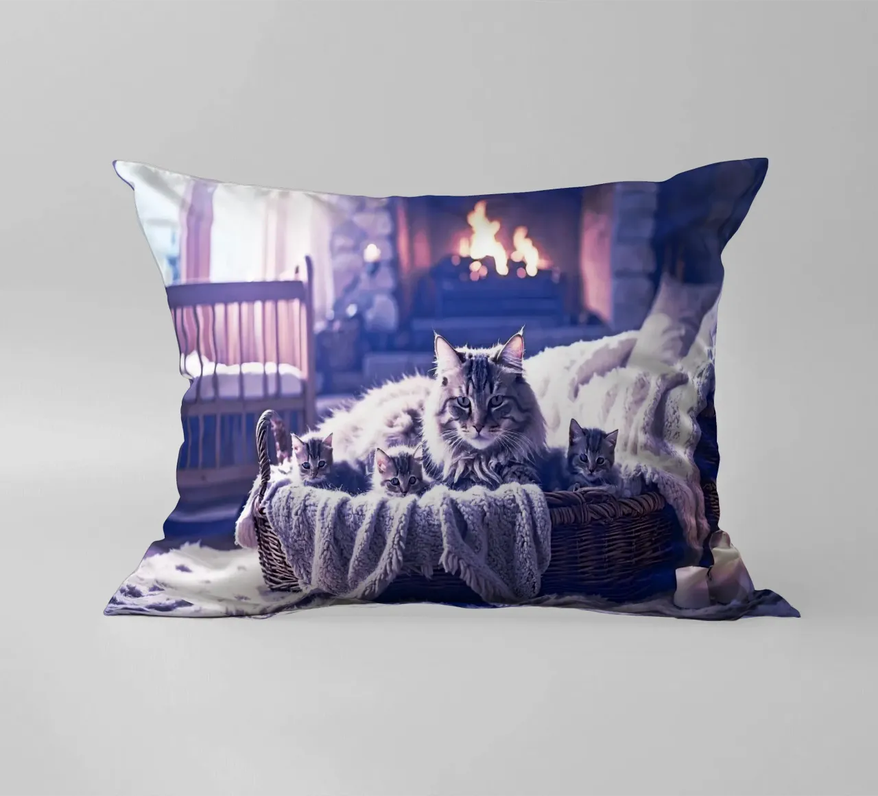 CHATTE ET TROIS CHATONS. Mauve cuscino da Thierry vobmann photography