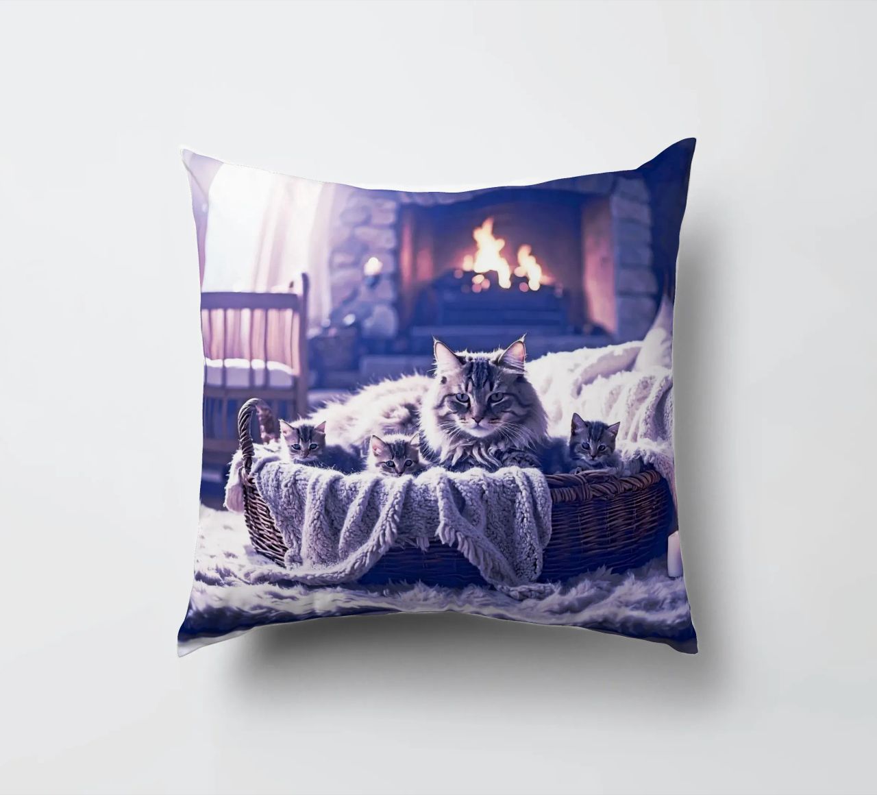 CHATTE ET TROIS CHATONS. Mauve cuscino da Thierry vobmann photography