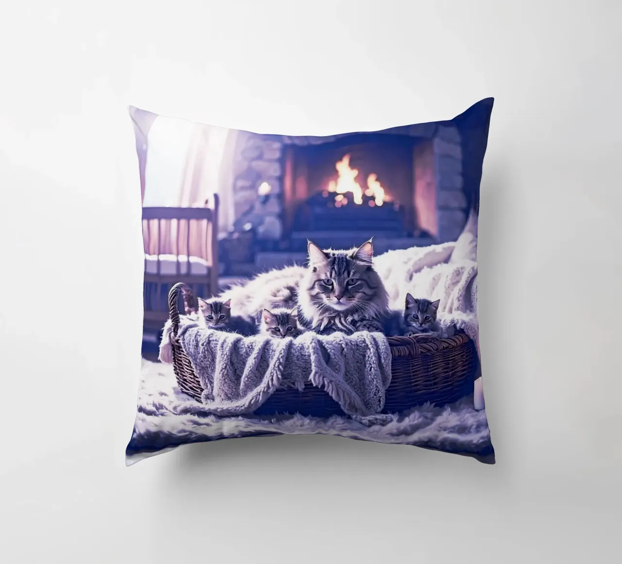 CHATTE ET TROIS CHATONS. Mauve cuscino da Thierry vobmann photography
