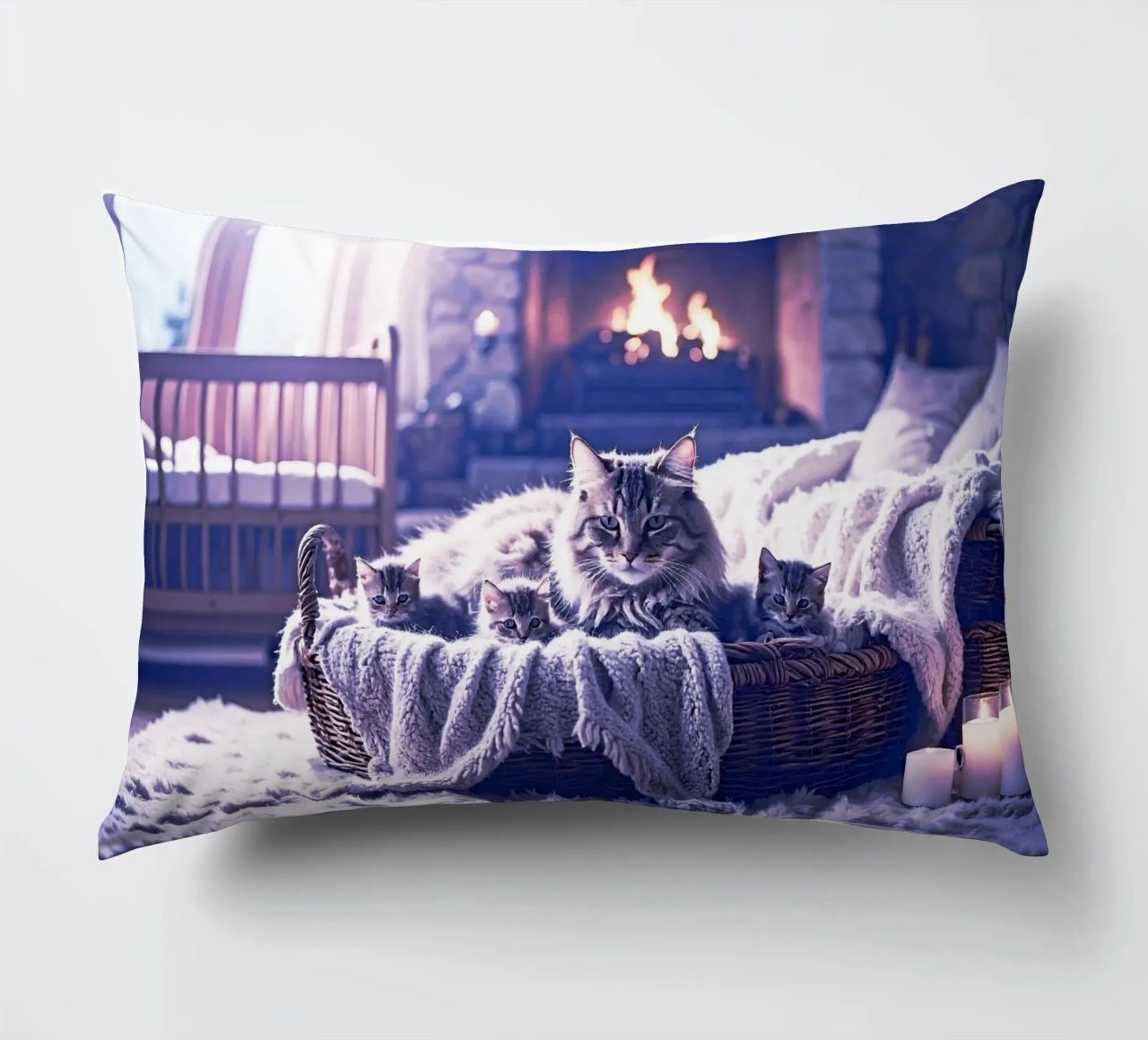 CHATTE ET TROIS CHATONS. Mauve cuscino da Thierry vobmann photography