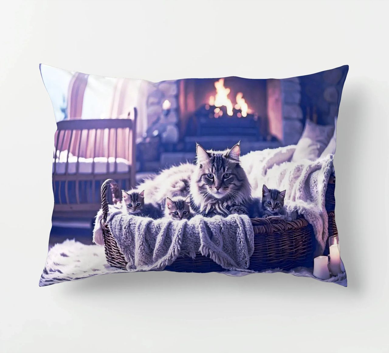 CHATTE ET TROIS CHATONS. Mauve cuscino da Thierry vobmann photography