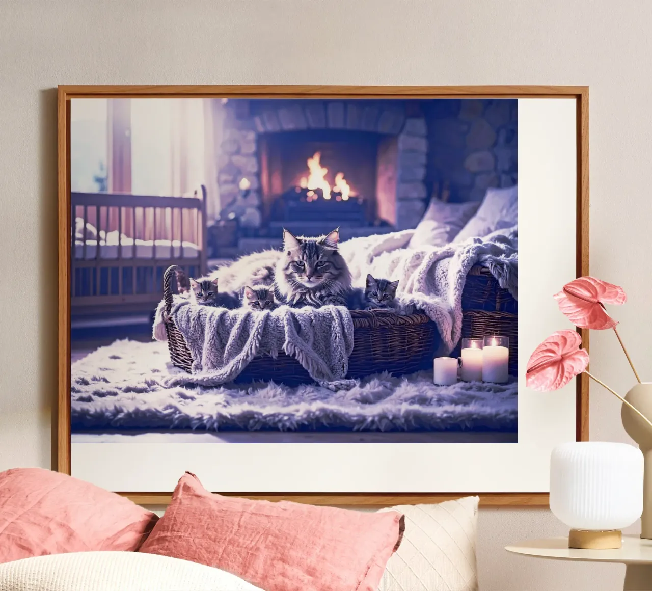CHATTE ET TROIS CHATONS. Mauve alluminio dibond da Thierry vobmann photography