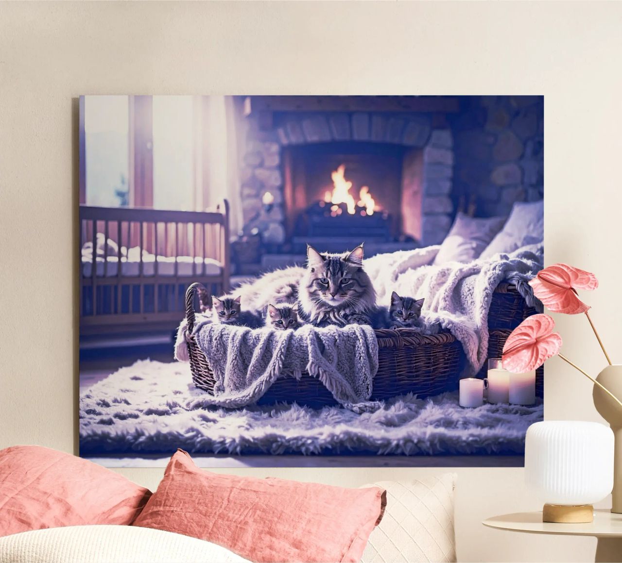 CHATTE ET TROIS CHATONS. Mauve alluminio dibond da Thierry vobmann photography