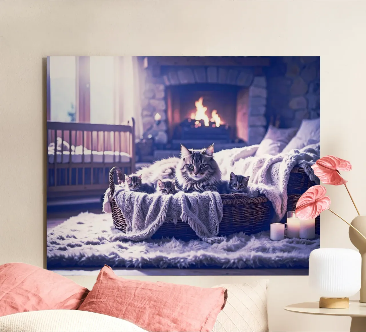 CHATTE ET TROIS CHATONS. Mauve alluminio dibond da Thierry vobmann photography