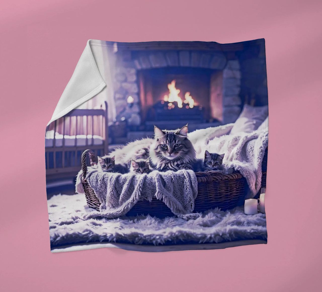 CHATTE ET TROIS CHATONS. Mauve coperta in pile da Thierry vobmann photography