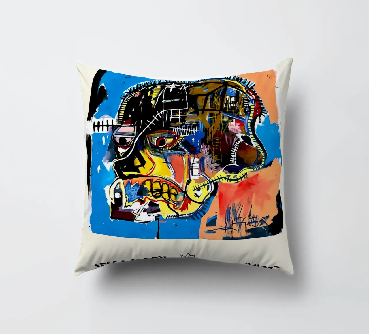 Basquiat "Senza titolo (Teschio)" Neo-espressionismo di potenza grezza 1981 cuscino da NorwesClub