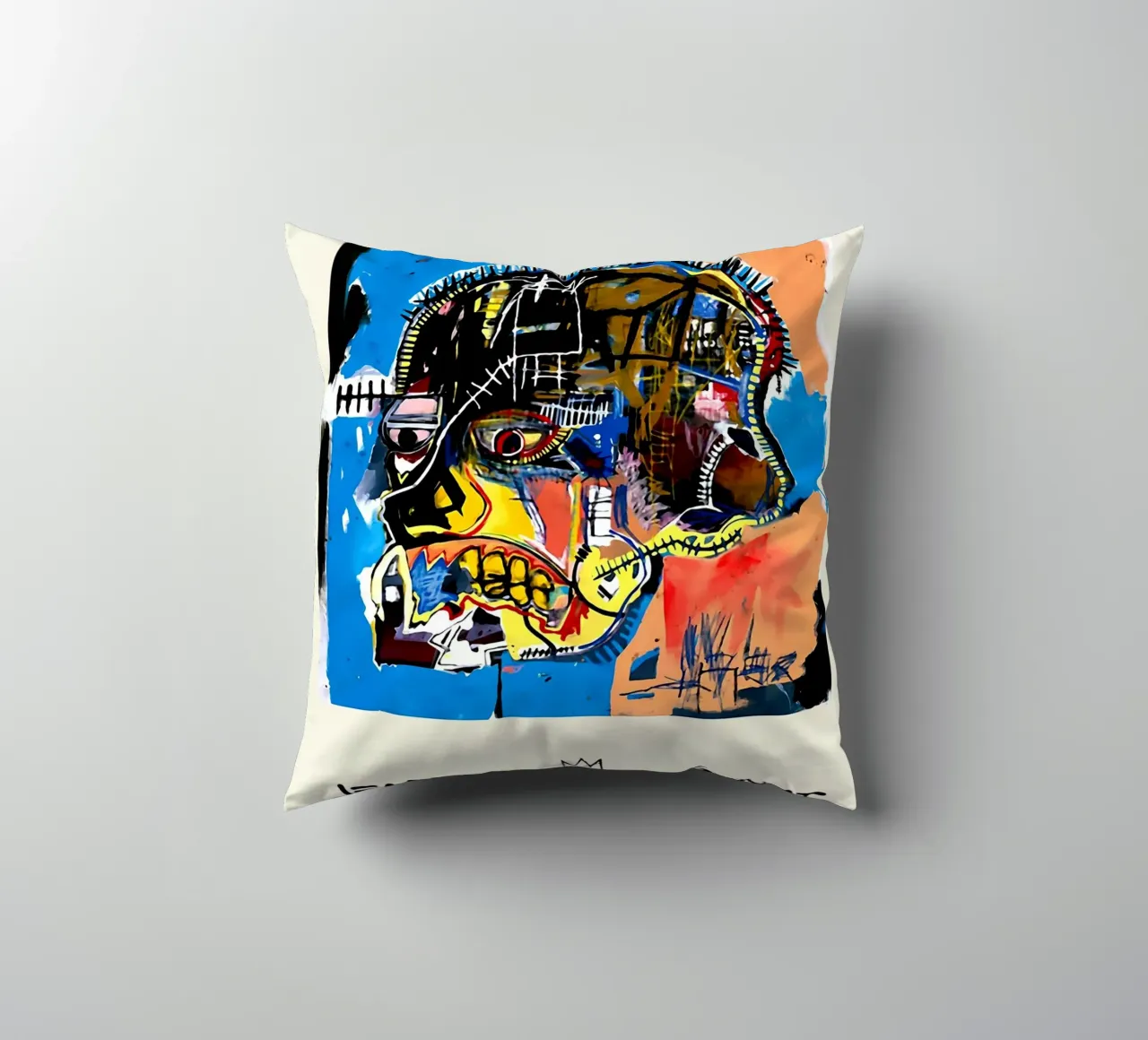 Basquiat "Senza titolo (Teschio)" Neo-espressionismo di potenza grezza 1981 cuscino da NorwesClub