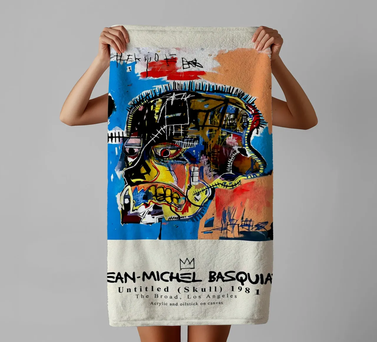 Basquiat "Senza titolo (Teschio)" Neo-espressionismo di potenza grezza 1981 asciugamano da bagno da NorwesClub