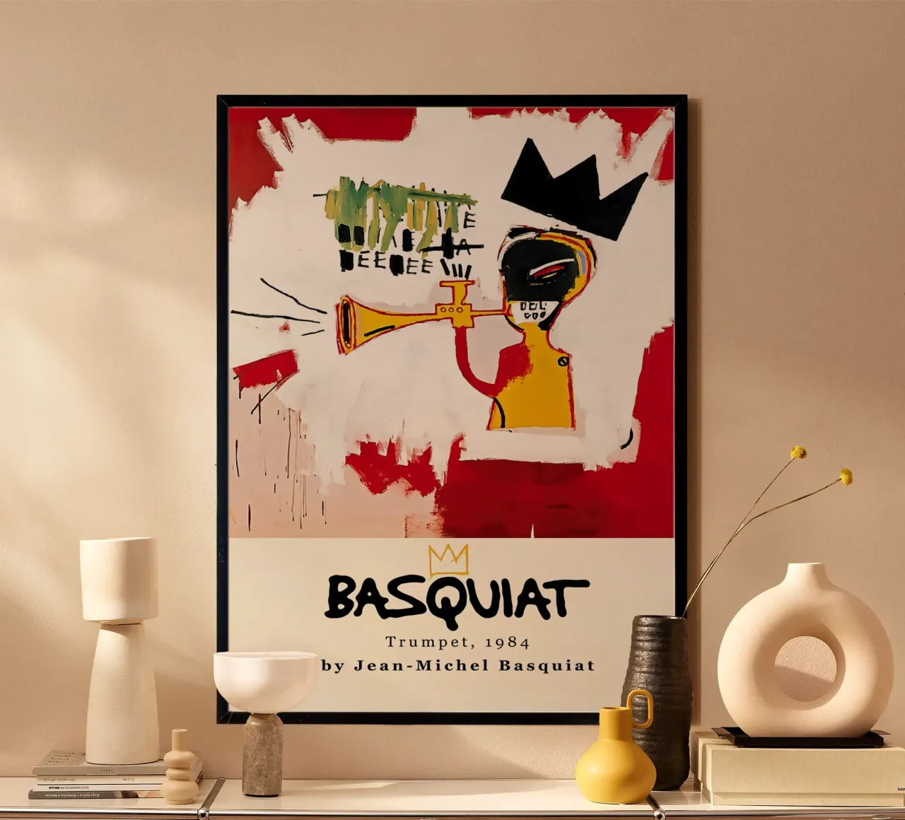 Basquiat "Tromba" Musica neo-espressionista e Corona 1984 poster con telaio in plastica da NorwesClub