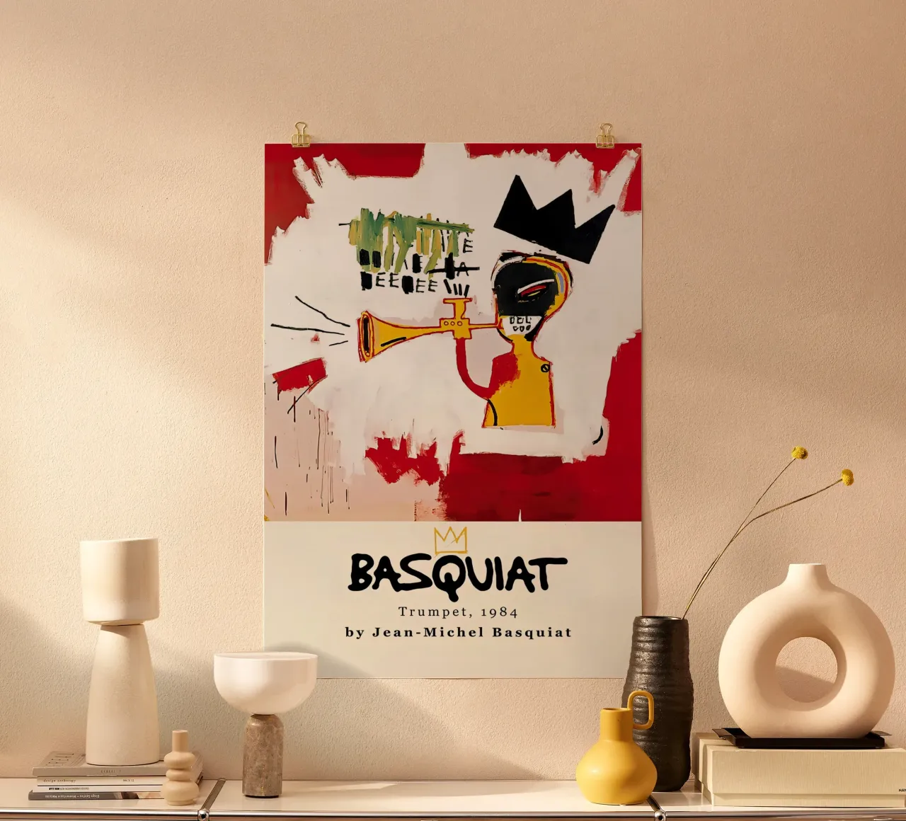 Basquiat "Tromba" Musica neo-espressionista e Corona 1984 poster con telaio in plastica da NorwesClub
