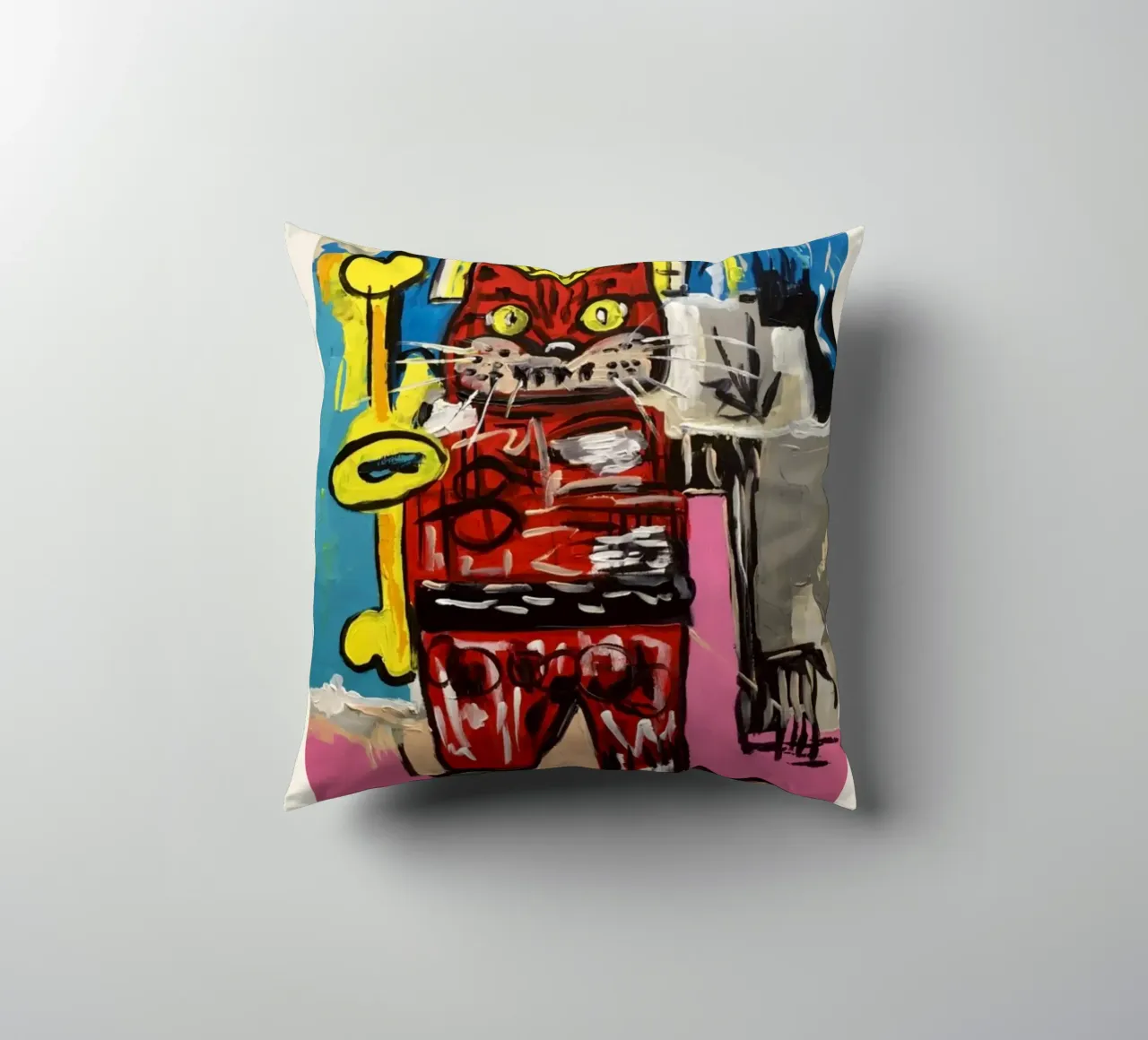 Basquiat "Gatto" Neo-espressionista Incoronato Felino Pop Art cuscino da NorwesClub