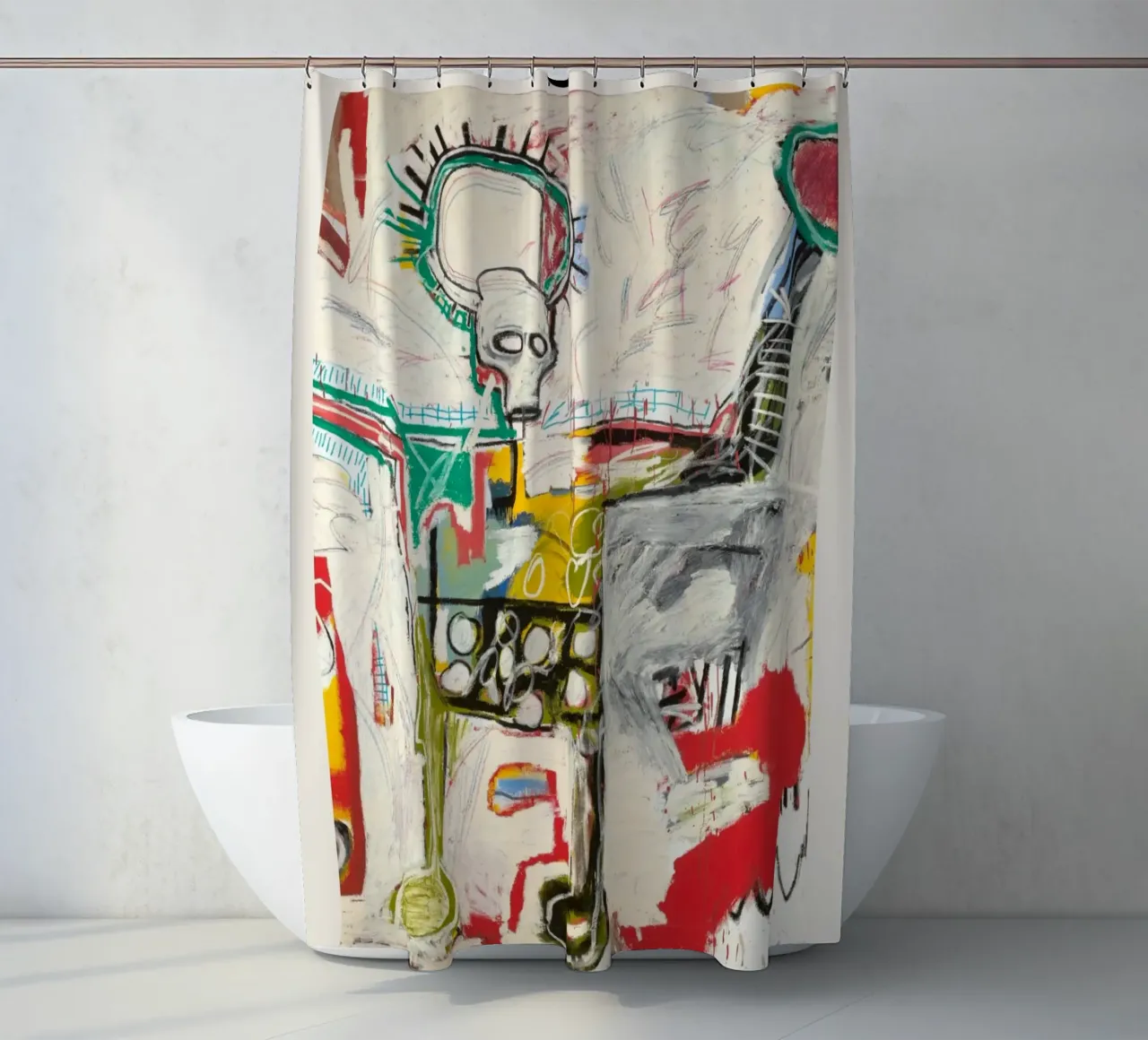 Basquiat "Senza titolo (Cane col teschio)" Potenza cruda neo-espressionista tenda da doccia da NorwesClub