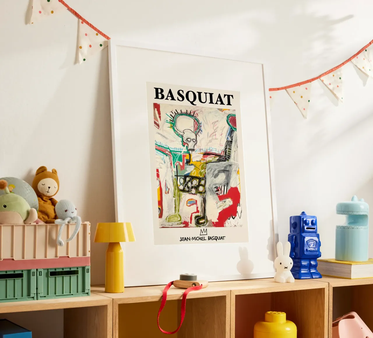 Basquiat "Senza titolo (Cane col teschio)" Potenza cruda neo-espressionista poster con telaio in legno da NorwesClub