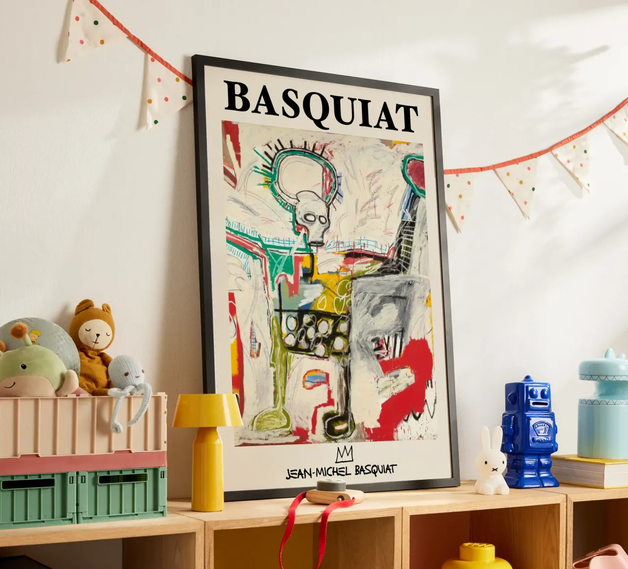 Basquiat "Senza titolo (Cane col teschio)" Potenza cruda neo-espressionista poster con telaio in legno da NorwesClub