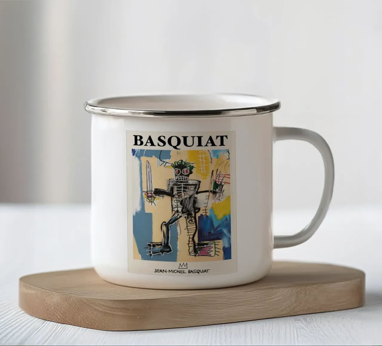 Basquiat "Warrior" neo-expressionistisch heldenicoon - Bold Art emaille mok van NorwesClub