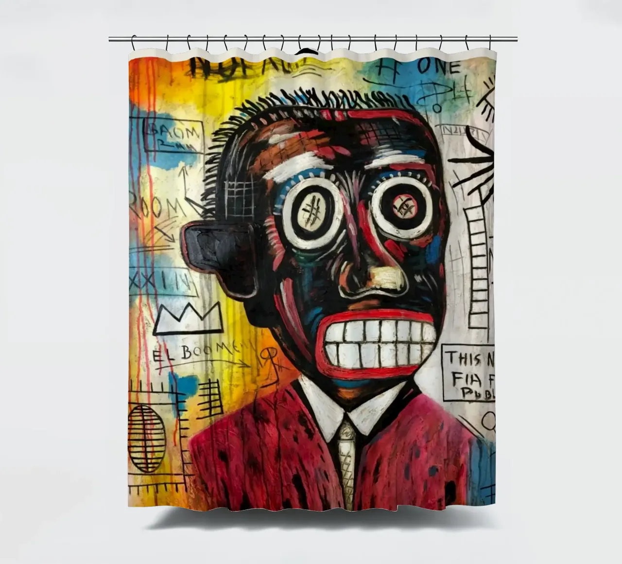 Basquiat "Studio di testa" Ritratto di potere neo-espressionista tenda da doccia da NorwesClub