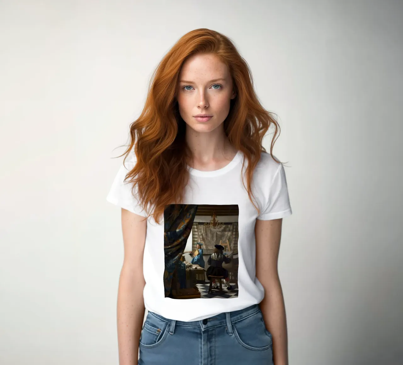 vermeer - un pittore nel suo studio, che dipinge un modello femminile t-shirt da donna da The Dinda