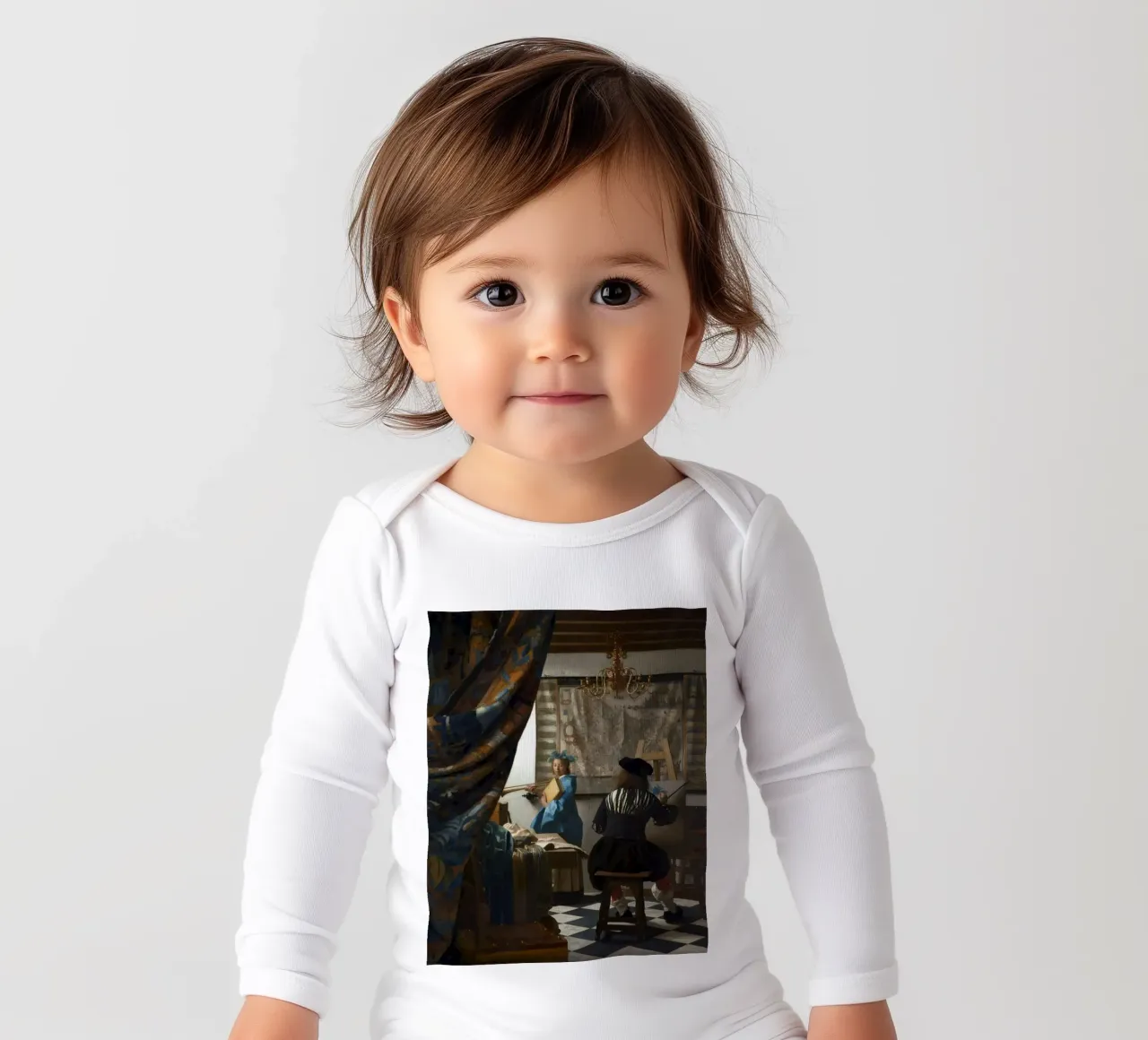 vermeer - un pittore nel suo studio, che dipinge un modello femminile body neonato maniche lunghe da The Dinda
