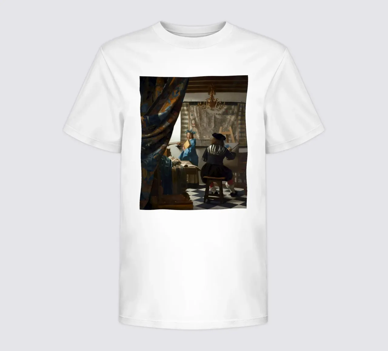 vermeer - un pittore nel suo studio, che dipinge un modello femminile t-shirt bambini da The Dinda