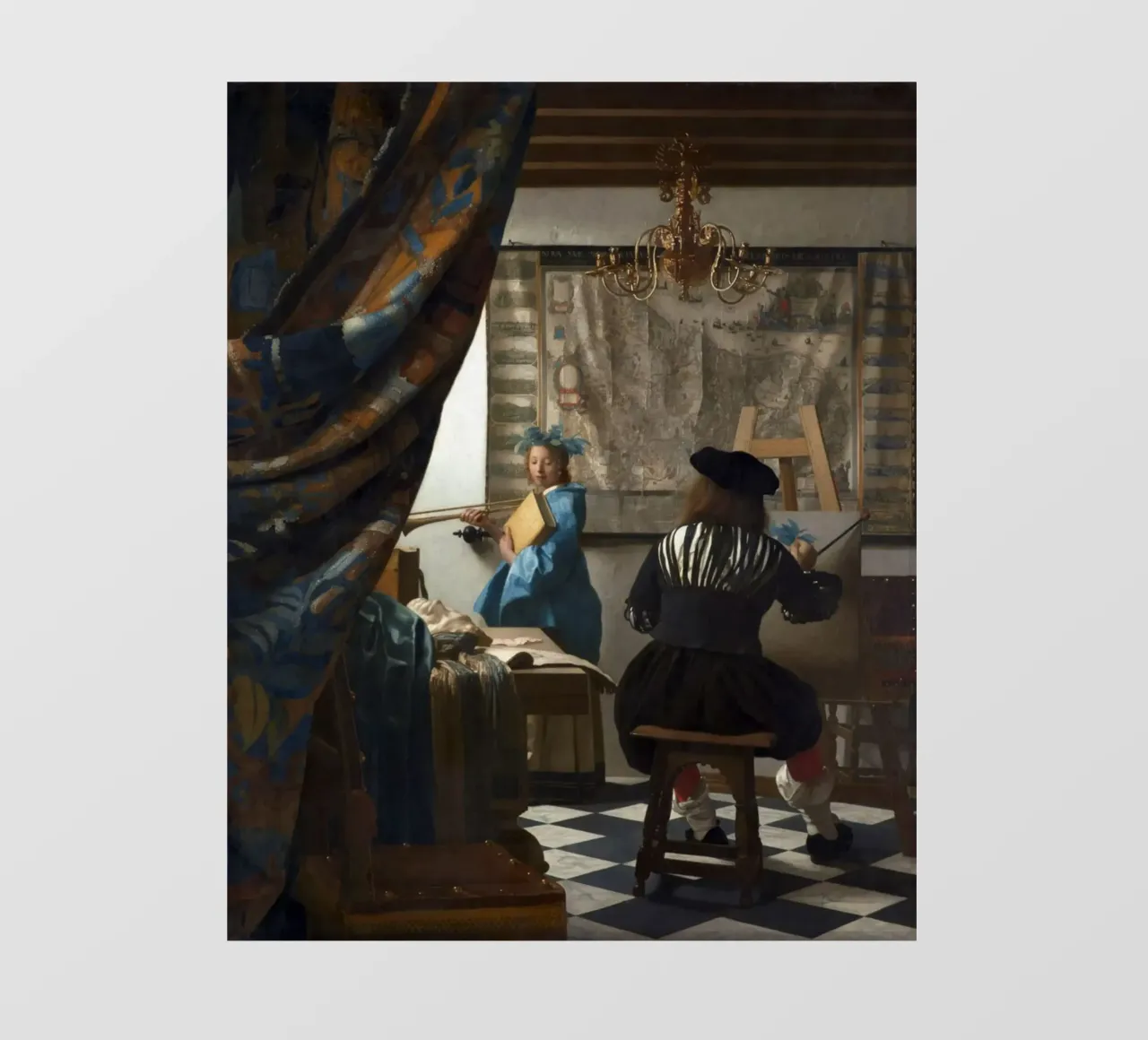 vermeer - un pittore nel suo studio, che dipinge un modello femminile telo in pvc da The Dinda