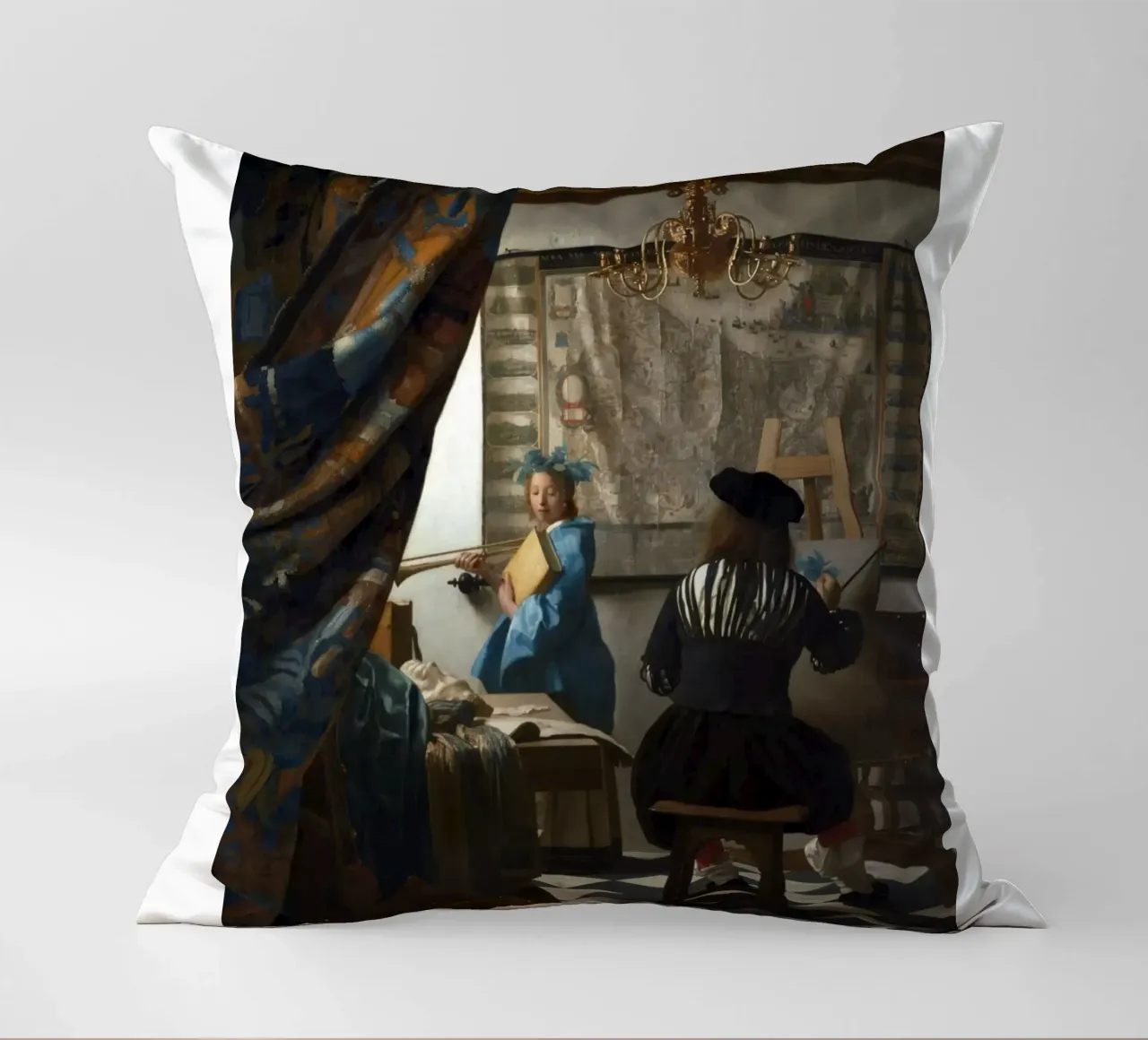 vermeer - un pittore nel suo studio, che dipinge un modello femminile cuscino da The Dinda