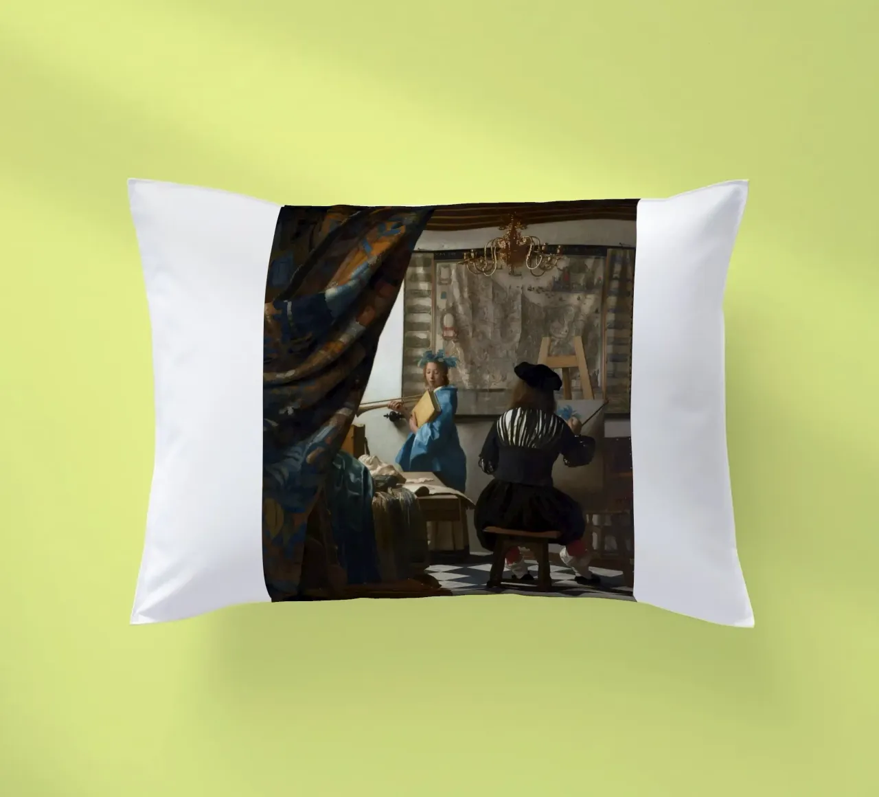 vermeer - un pittore nel suo studio, che dipinge un modello femminile cuscino da The Dinda
