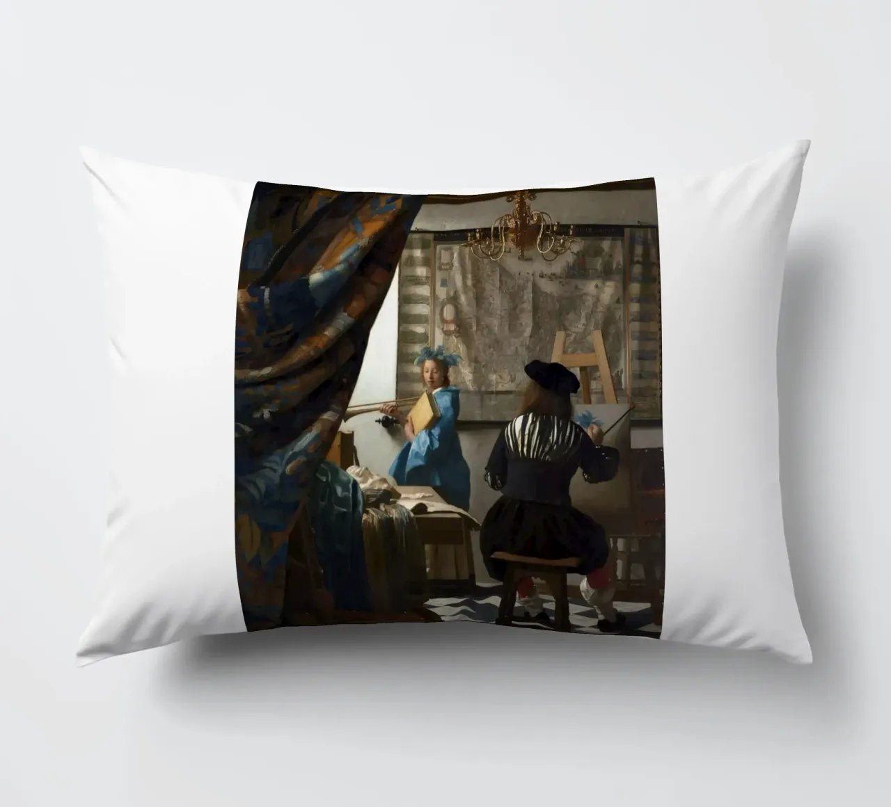 vermeer - un pittore nel suo studio, che dipinge un modello femminile cuscino da The Dinda