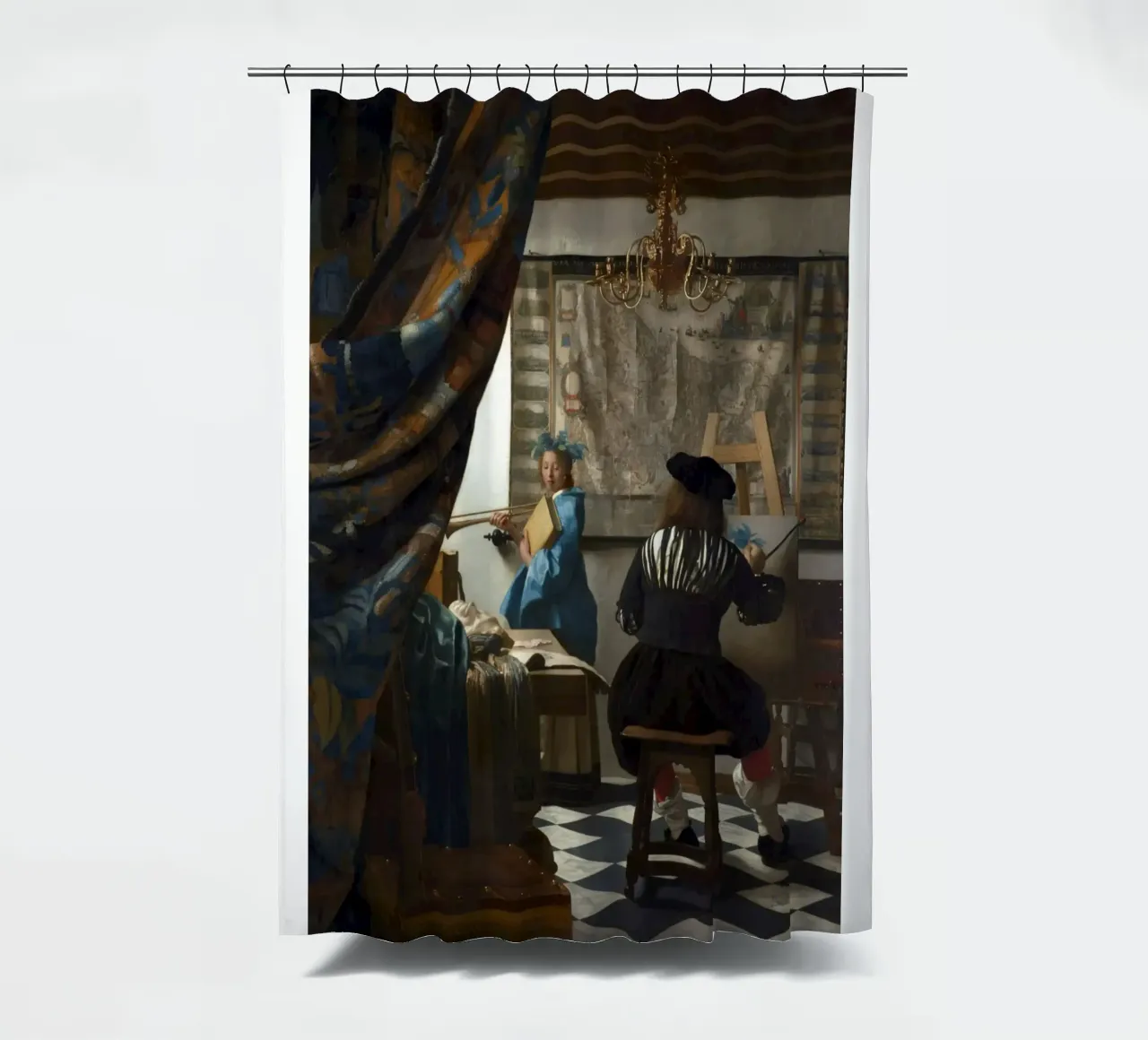 vermeer - un pittore nel suo studio, che dipinge un modello femminile tenda da doccia da The Dinda