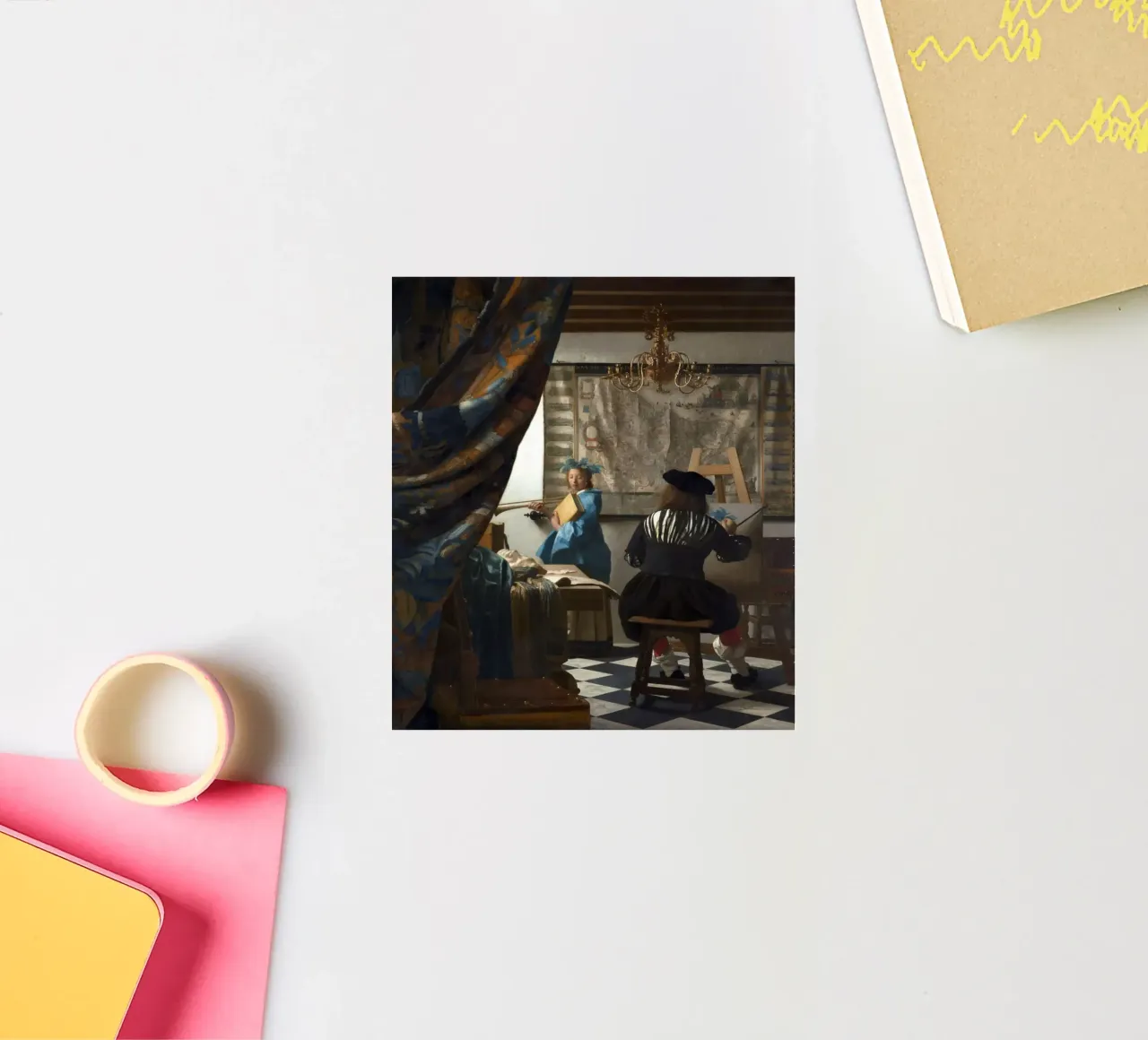 vermeer - un pittore nel suo studio, che dipinge un modello femminile adesivo da The Dinda