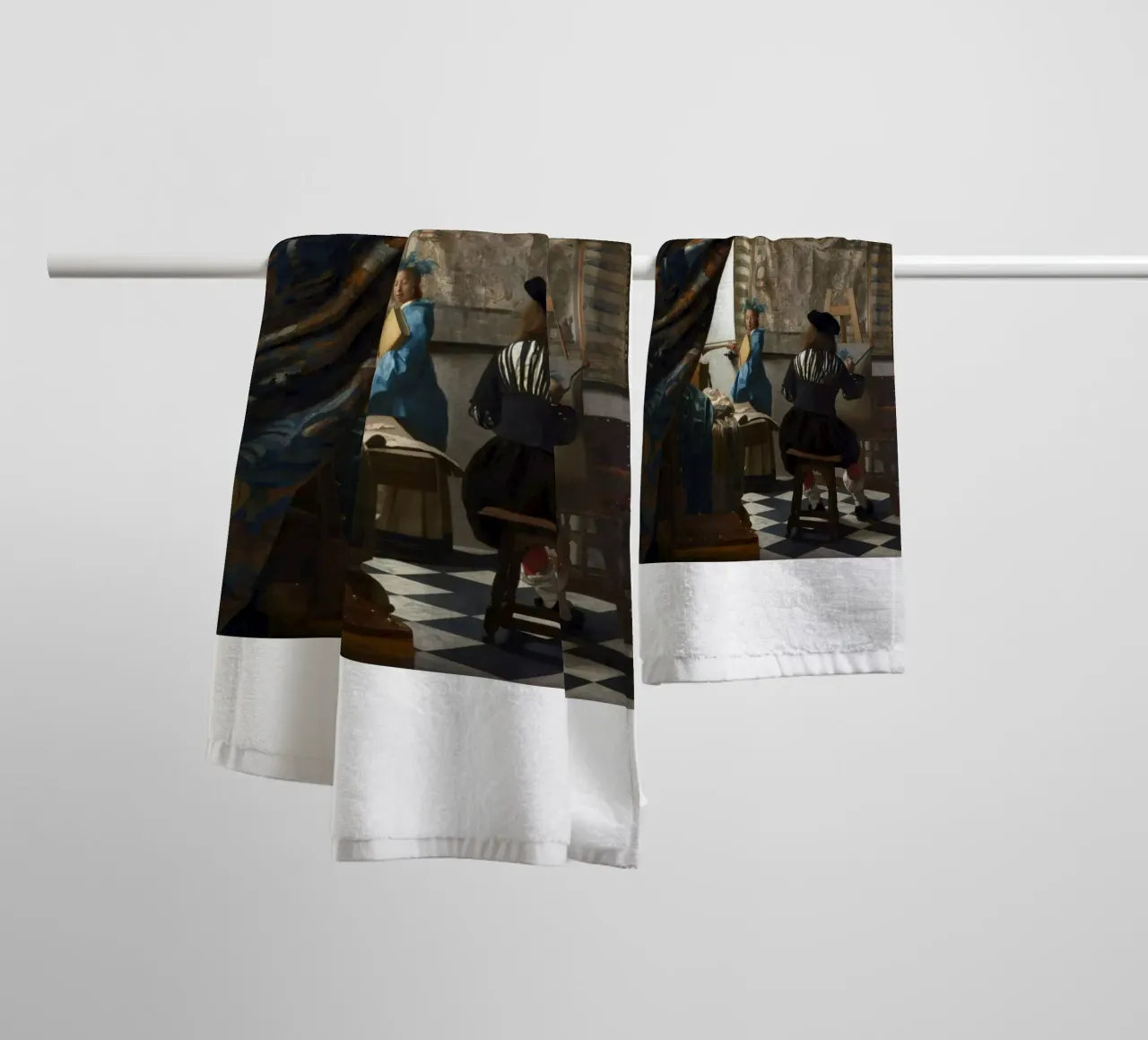 vermeer - un pittore nel suo studio, che dipinge un modello femminile asciugamano da bagno da The Dinda