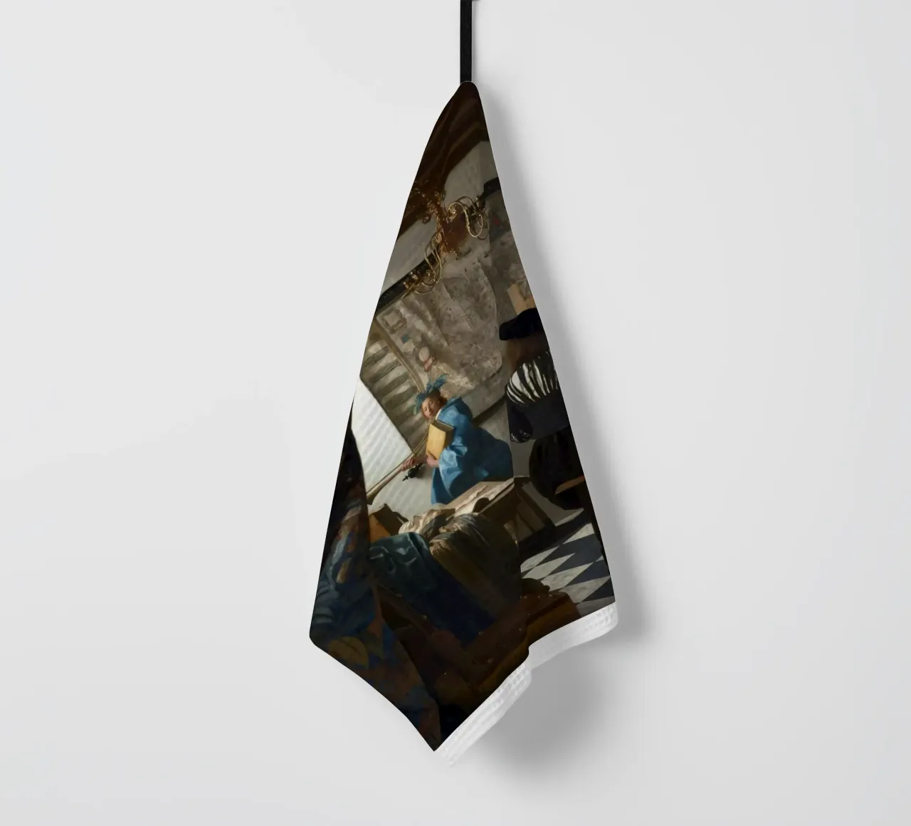 vermeer - un pittore nel suo studio, che dipinge un modello femminile canovaccio da cucina da The Dinda