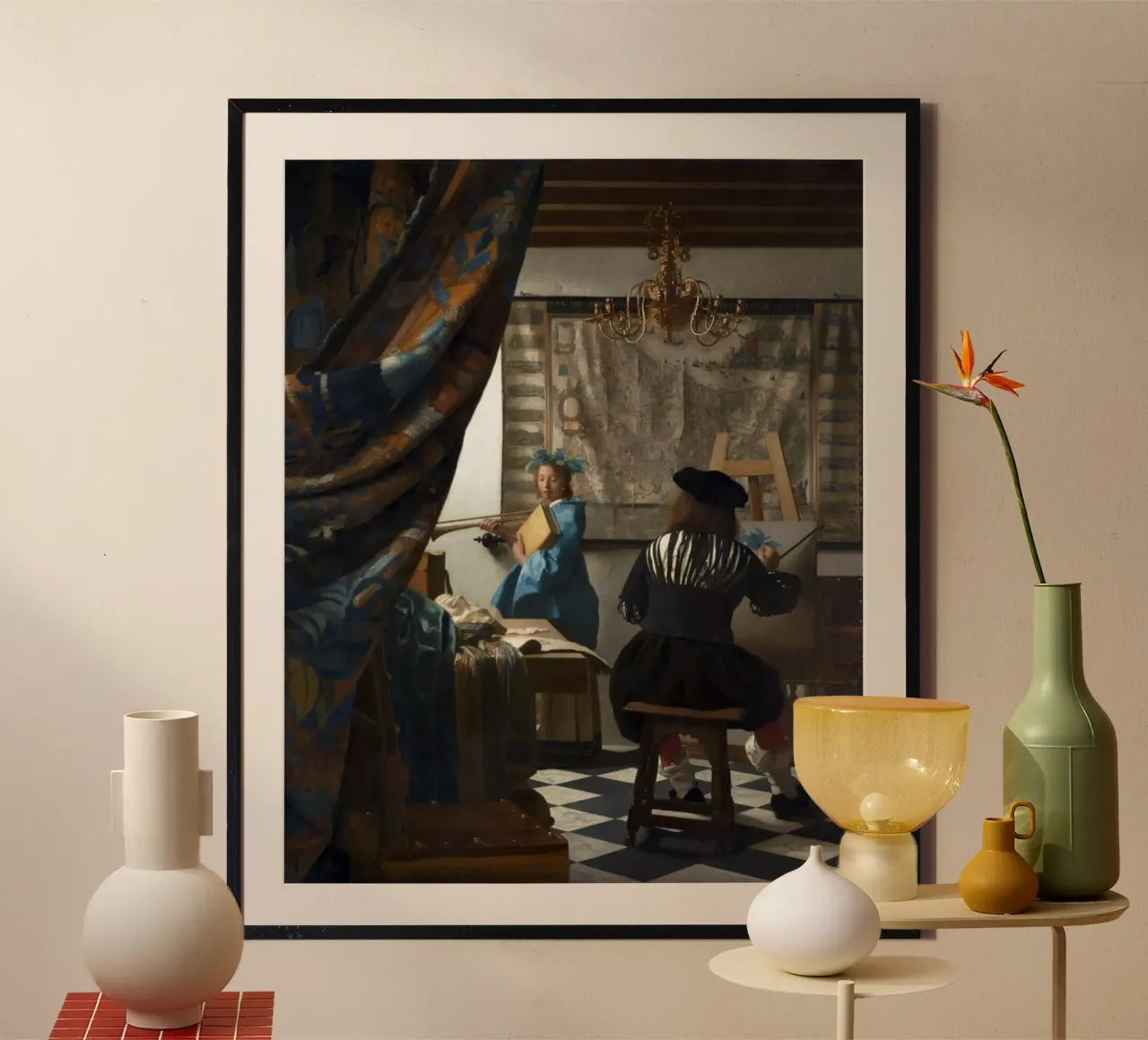 Vermeer - ein Maler in seinem Atelier, der ein weibliches Modell malt Poster von The Dinda