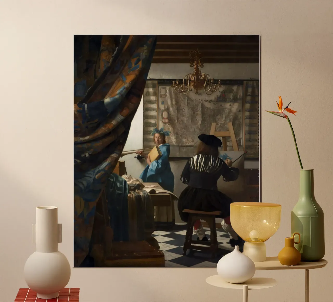 Vermeer - ein Maler in seinem Atelier, der ein weibliches Modell malt Poster von The Dinda