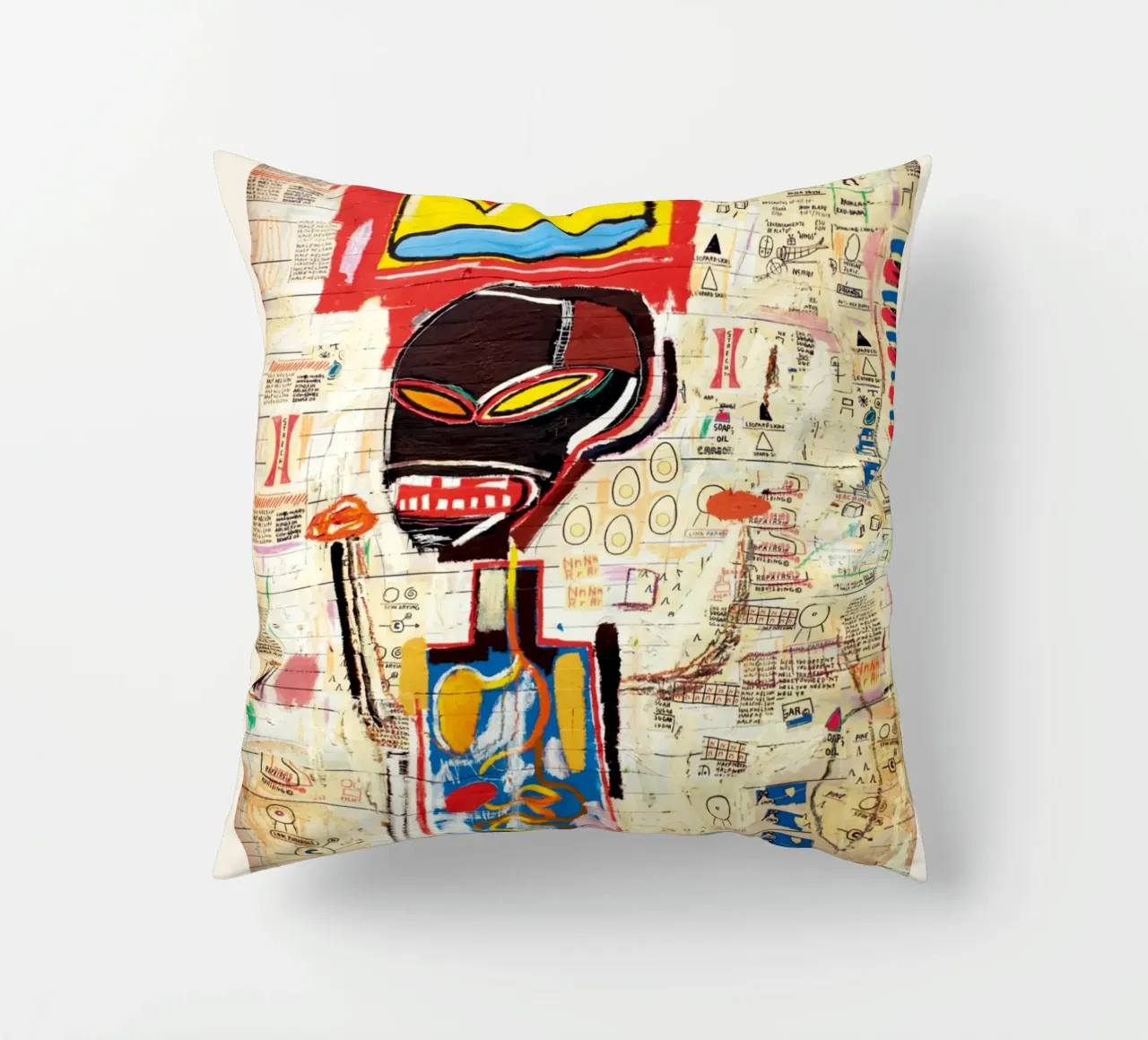 Basquiat "Senza titolo (corona e anatomia)" Icona neo-espressionista cuscino da NorwesClub