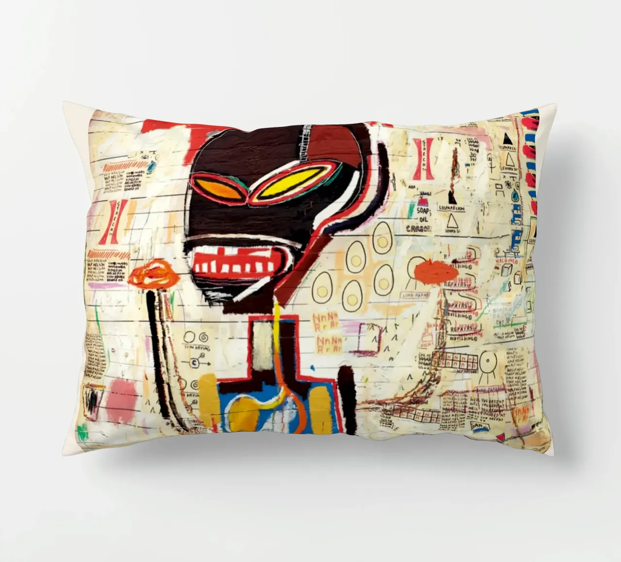 Basquiat "Senza titolo (corona e anatomia)" Icona neo-espressionista cuscino da NorwesClub